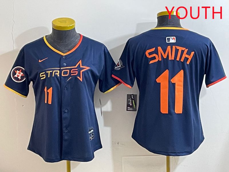 Youth Houston Astros #11 Smith Blue three generations Joint Name Nike 2025 MLB Jersey style 8->youth mlb jersey->Youth Jersey
